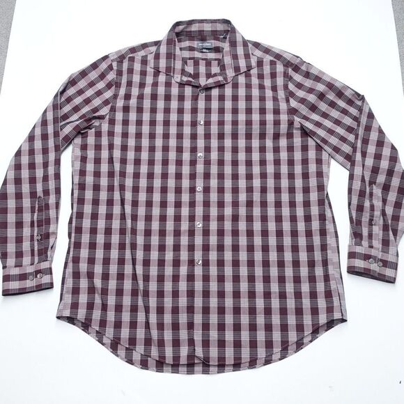 Van Heusen Dress Shirt Men's XL (17.5) Red/White Check Long Sleeve Button-Up - Picture 1 of 8